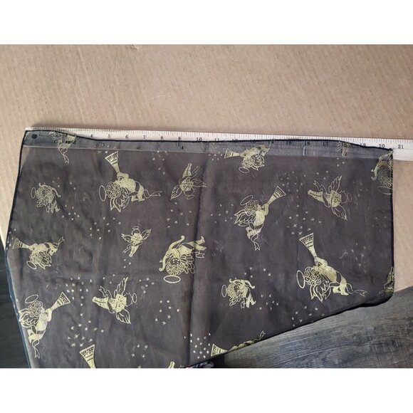 VTG 90s City One Scarf Black Sheer with Gold Cherubs Valentines Cupid Korea - Picture 4 of 4